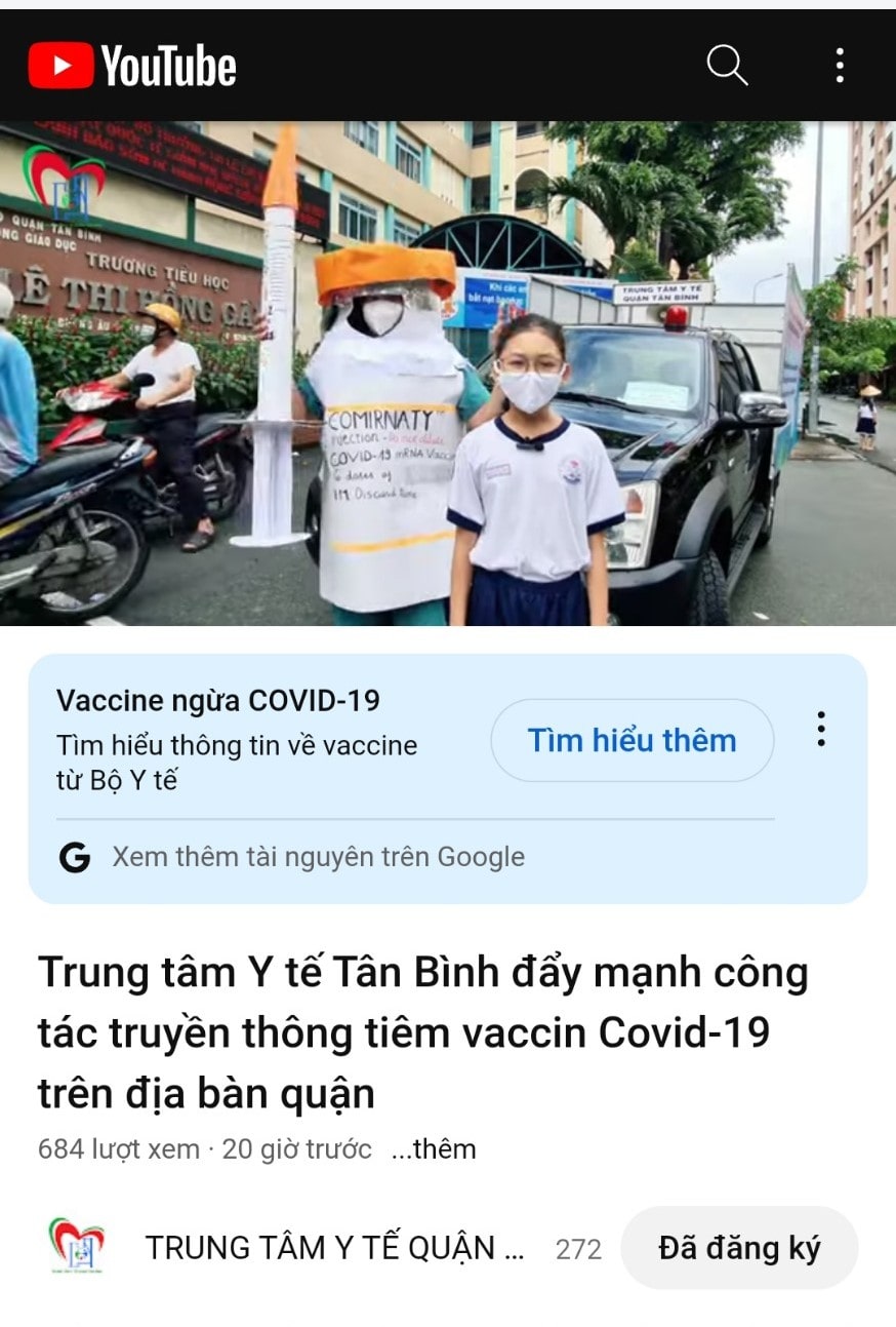 TRUNG TÂM Y TẾ THỰC HIỆN TUYÊN TRUYỀN VẬN ĐỘNG PHỤ HUYNH HỌC SINH ĐỒNG THUẬN CHO CON, EM THAM GIA TIÊM CHỦNG VACCINE COVID - 19 TRÊN KÊNH YOUTUBE